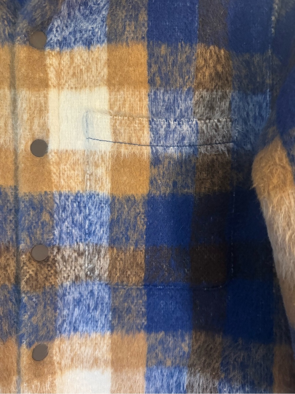 Kith Mohair Plaid Sherpa Lined Overshirt Jacket Blue Tan Men’s Medium Shacket - Picture 5 of 10